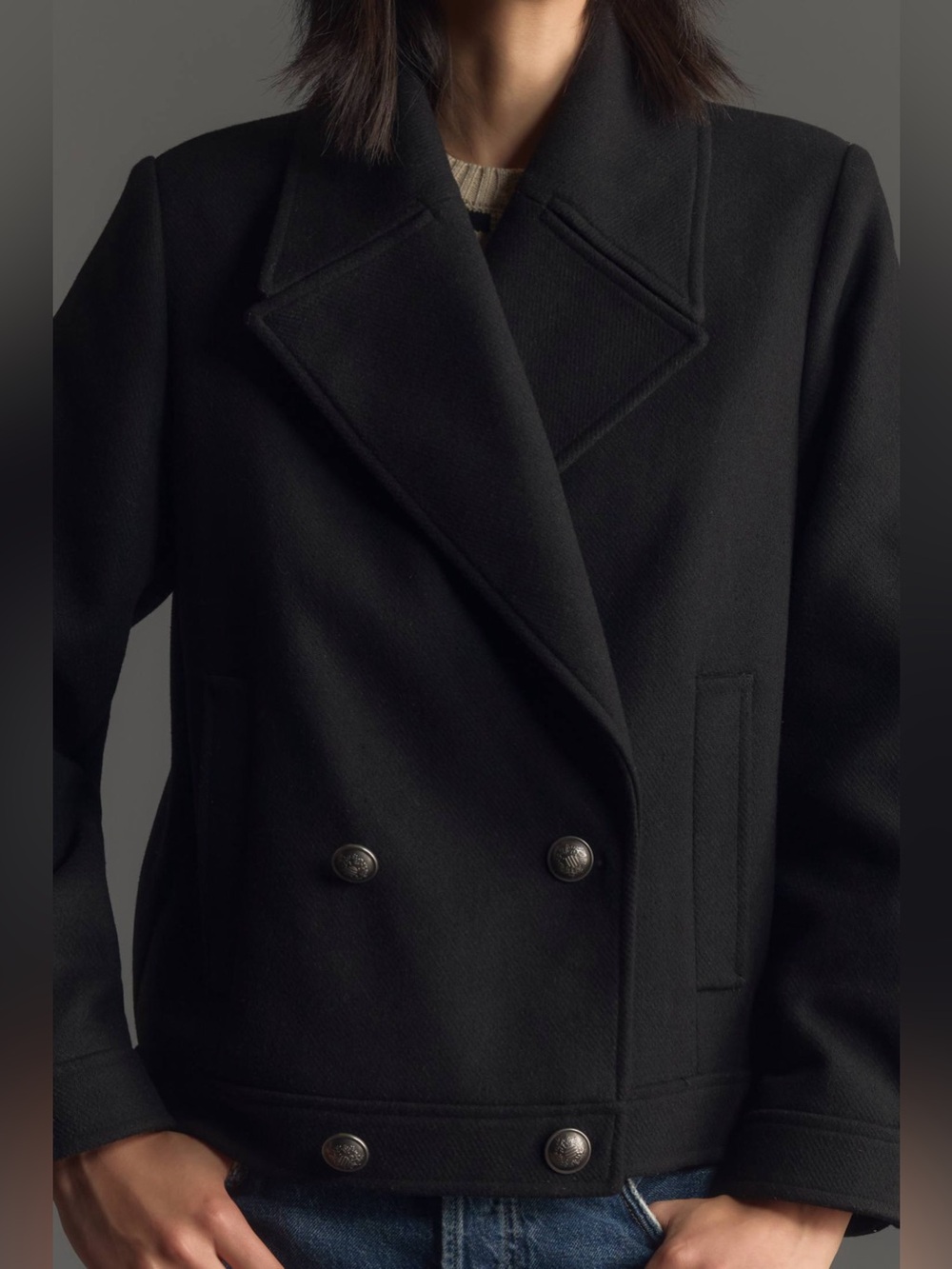 NVLT Black Double-Breasted Retro Military Peacoat Size XL NWT